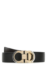Black and Grey Calf Leather Reversible Belt