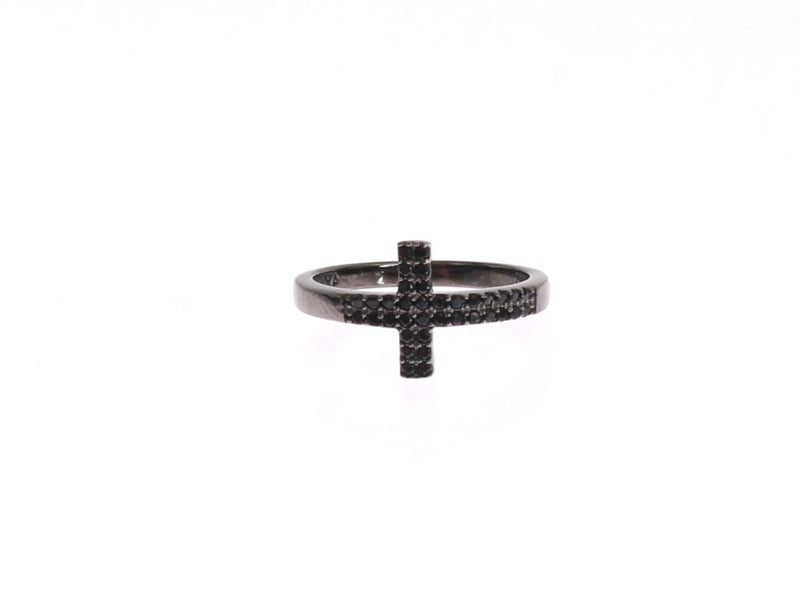 Black CZ Cross Rhodium 925 Ring