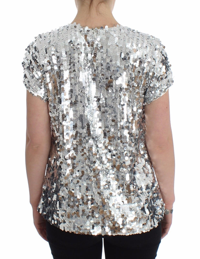 Silver Sequined Crewneck Blouse T-shirt Top
