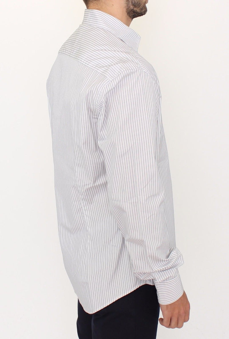 White Gray Striped Regular Fit Casual Shirt