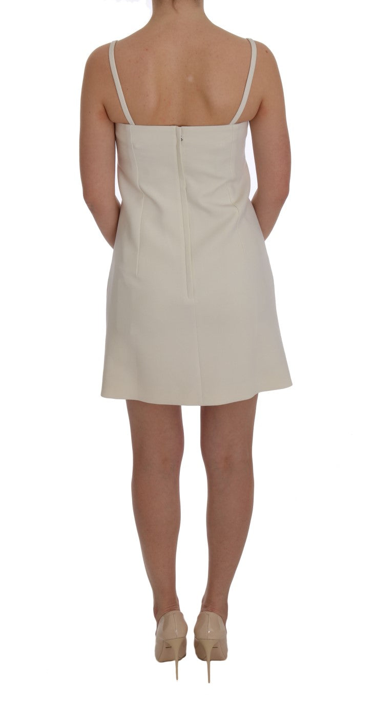White Wool Stretch Brooch Shift Dress