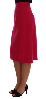 Pink Wool Knee Long A-Line Skirt