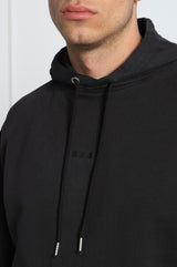 Dark Blue Cotton Logo Details Hooded Sweatshirt