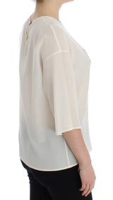 White Sequined Key Silk Blouse T-shirt Top
