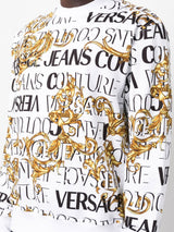 White and Gold Cotton Logo Details Sweatshirt