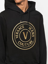 Black Cotton Logo Details Hooded Sweatshirt