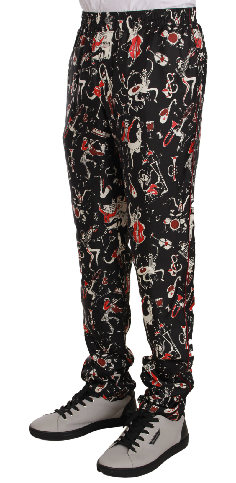 Red Musical Instrument Print Sleepwear Pants