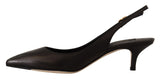 Black Leather Slingbacks Heels Pumps Shoes