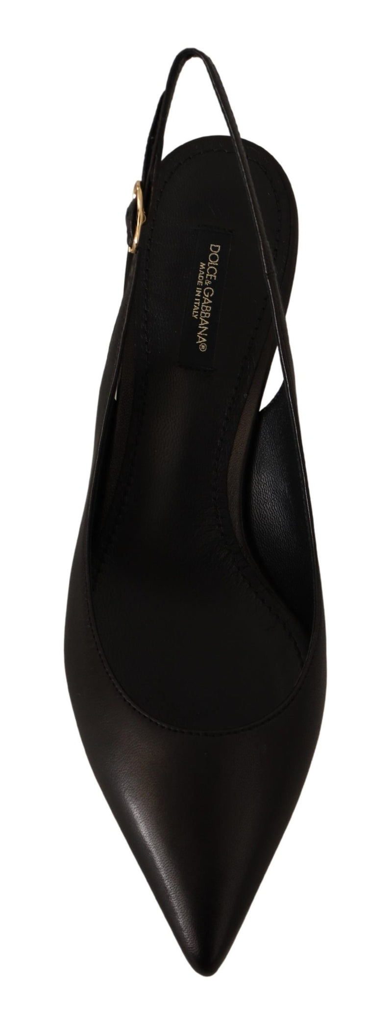 Black Leather Slingbacks Heels Pumps Shoes