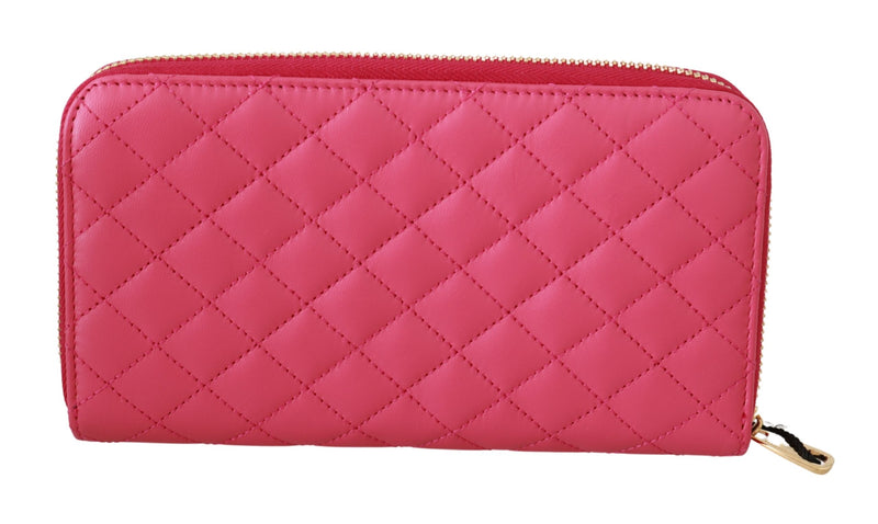 Pink Leather Quilted Zip Around Continental Wallet