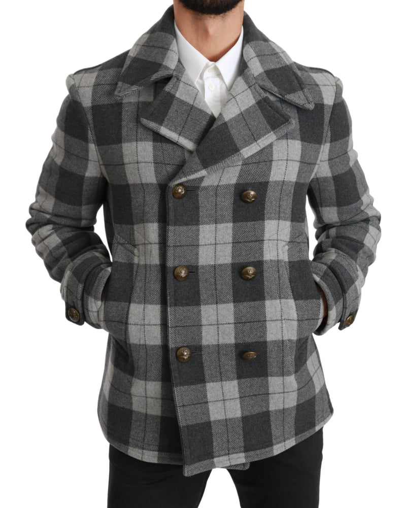 Gray Check Wool Cashmere Coat Jacket