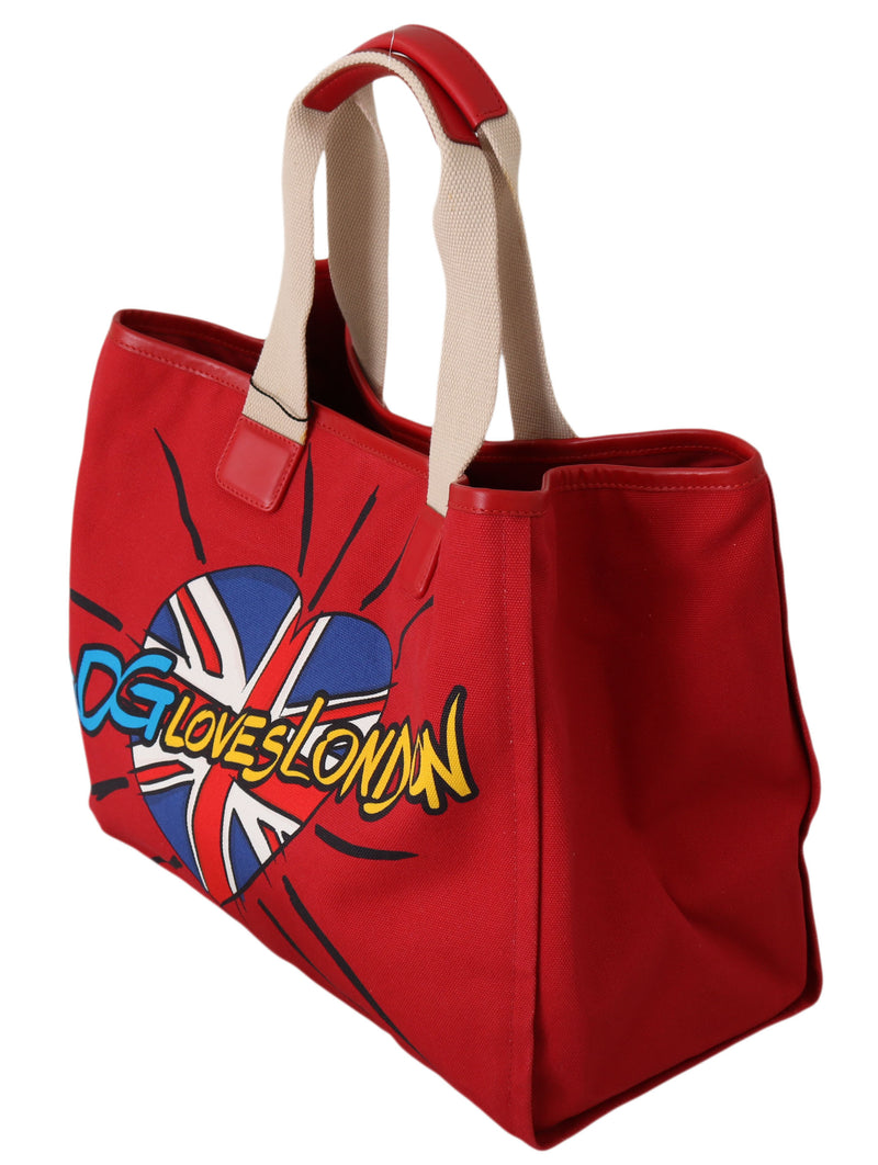 Red #DGLOVESLONDON Denim Leather Travel Shopping Tote Bag