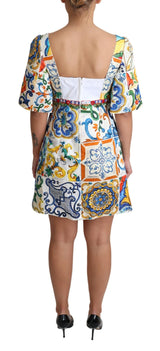 Multicolor Majolica Silk Cotton Mini Gown Dress