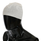 Beanie White Wool Blend Branded Hat