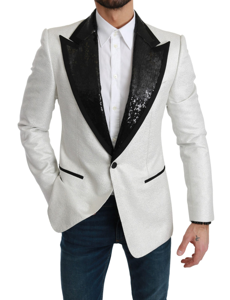 White Sequined Slim Fit Jacket Blazer