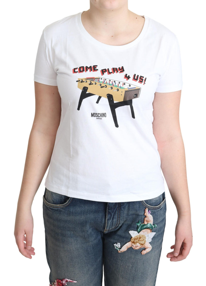 White Cotton Come Play 4 Us Print Tops T-shirt