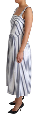 White Blue Striped Cotton A-Line Dress