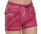 Pink Mid Waist Cotton Mini Denim Shorts
