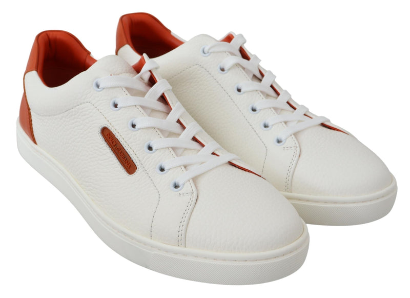 Sneakers Shoes White Orange Leather Low Top Mens Sneakers