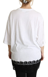 White Angel Print Cotton Round Neck Shirt Tops