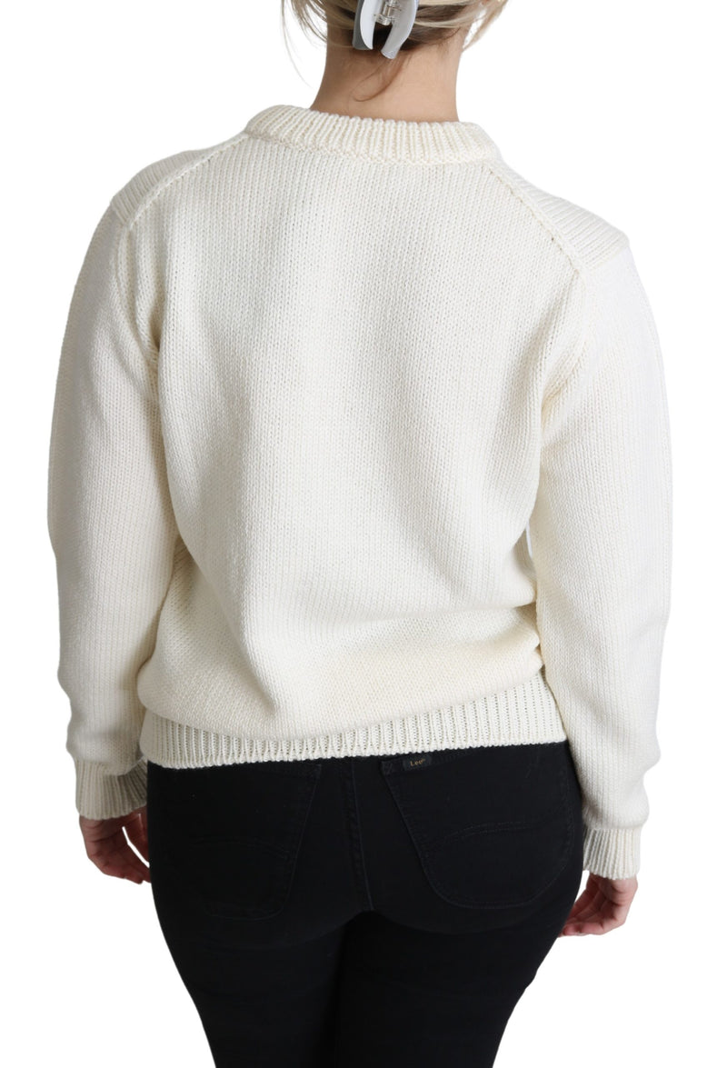White Floral Wool Pullover Sunflower Sweater