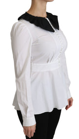 White Collared Long Sleeve Blouse Cotton Top
