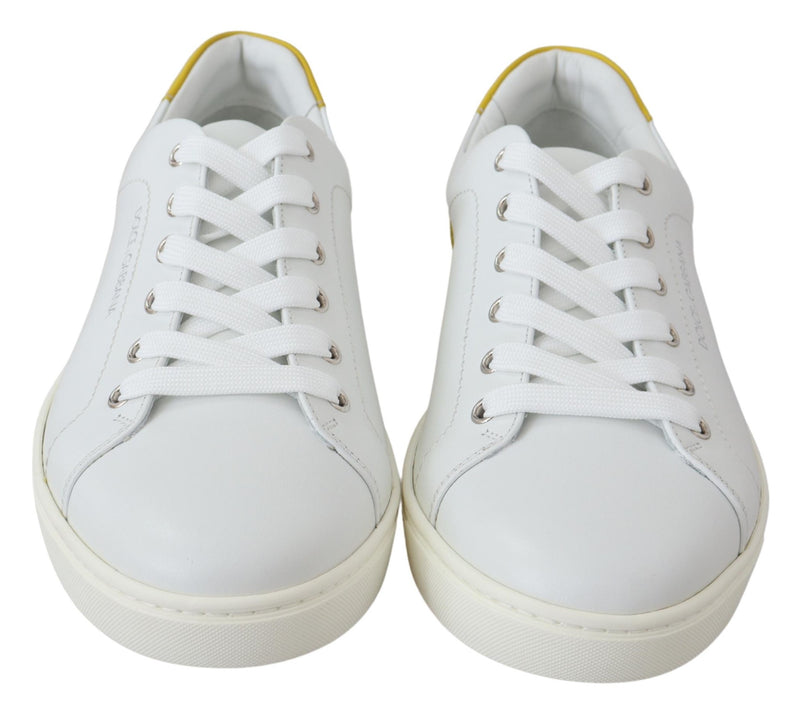 White Yellow Leather Low Top  Sneakers Shoes