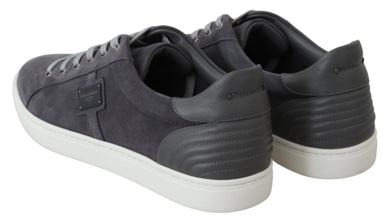 Gray Suede Leather Mens Low Sneakers Shoes