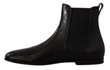 Black Leather Derby Boots Ankle Shoes