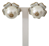 Gold Tone Maxi Faux Pearl Floral Clip-on Jewelry Earrings