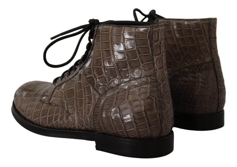 Gray Crocodile Leather Derby Boots