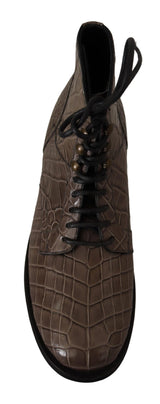 Gray Crocodile Leather Derby Boots