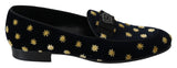 Blue Velvet Crown Slippers Loafers Shoes