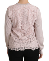 Silk Pink Long Sleeve Lace Top Sweater