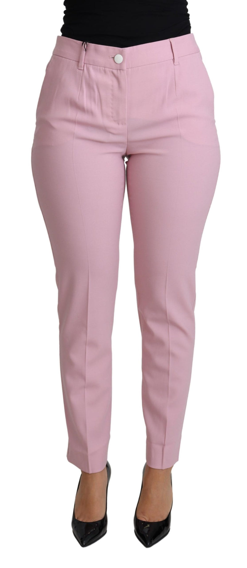 Pink Virgin Wool Stretch Tapered Trouser Pants