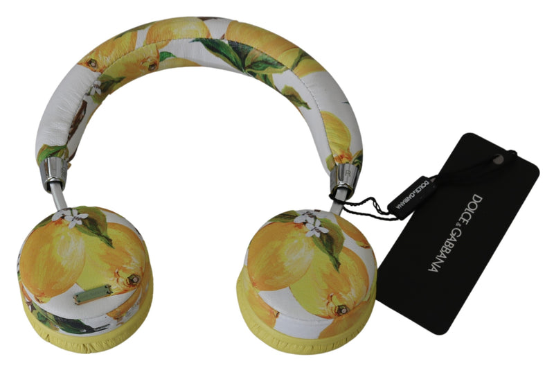 White Yellow Lemon Print Headset Headphones