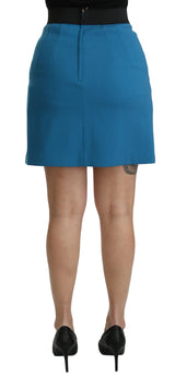 Blue Embellished High Waist Mini Wool Skirt