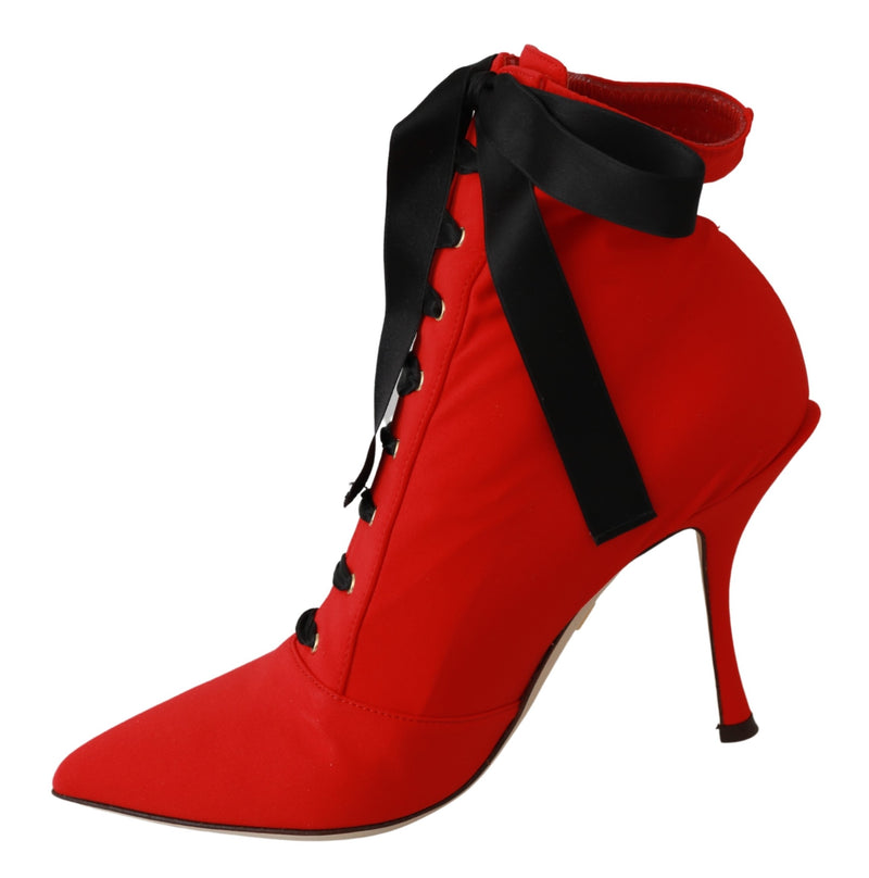 Red Stretch Soft Heels Booties Shoes