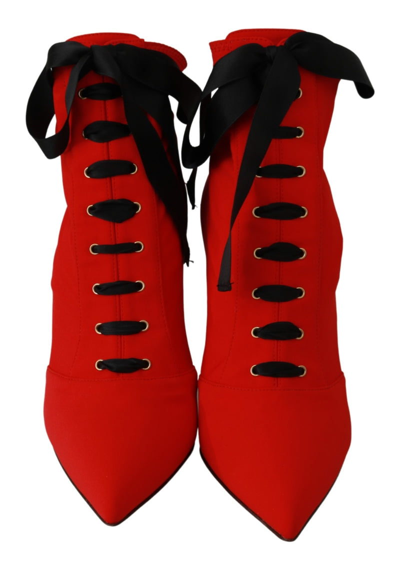 Red Stretch Soft Heels Booties Shoes