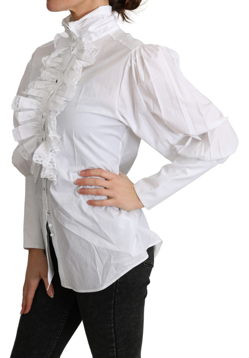 White Turtle Neck Ruffle Long Sleeves Top