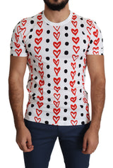 White Hearts Print  Cotton Men Top T-shirt