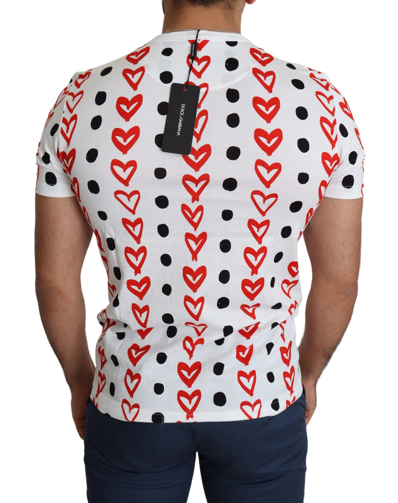 White Hearts Print  Cotton Men Top T-shirt
