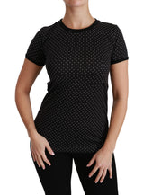 Black Dotted Crewneck Cotton Top T-shirt