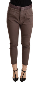 Brown Mid Waist Cropped Skinny Stretch Trouser