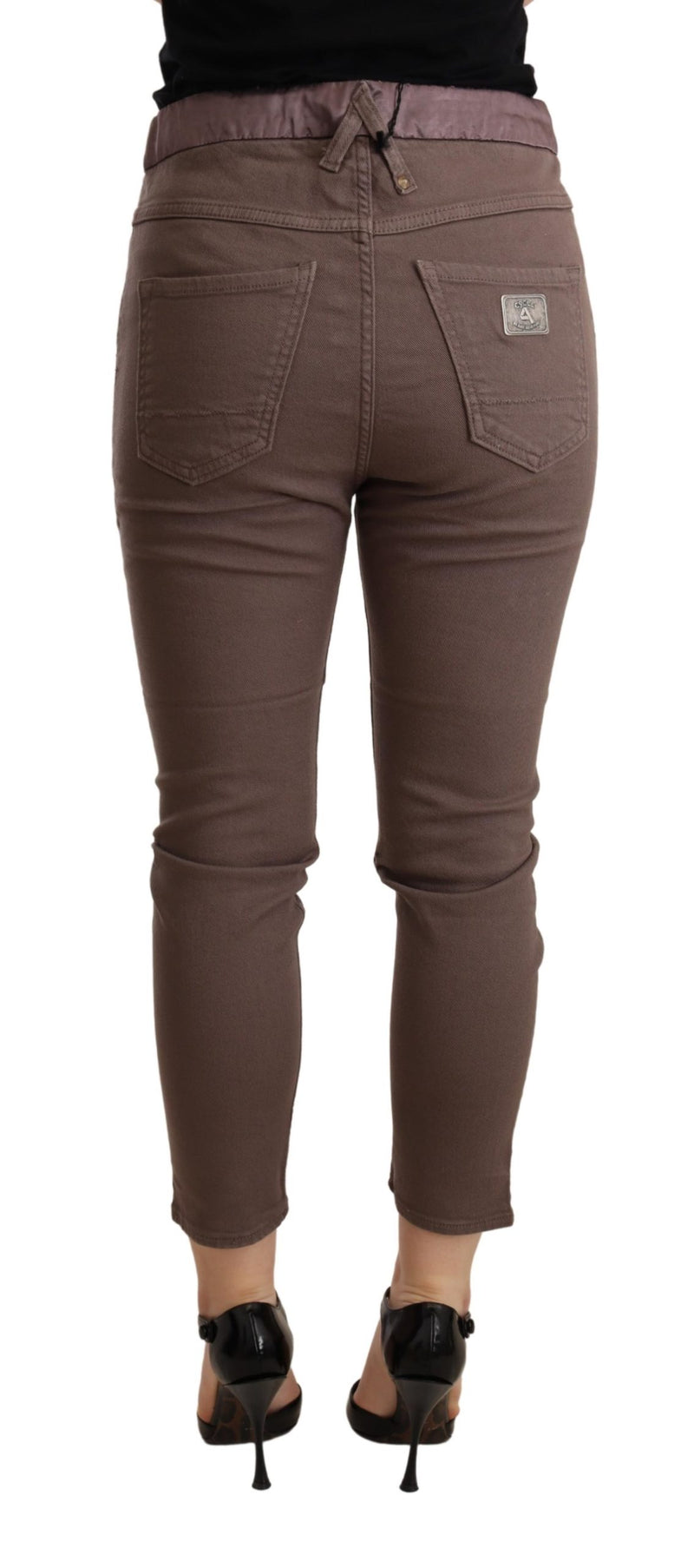 Brown Mid Waist Cropped Skinny Stretch Trouser