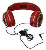FRENDS Leather Red Floral Crystal Headset Headphones