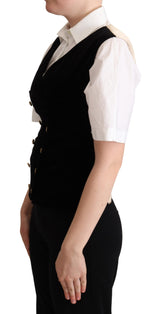 Black Beige Velvet Waistcoat Vest