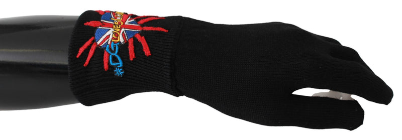 Black #DGLovesLondon Embroidered Wool Gloves