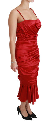Red Silk Stretch Mermaid Bodycon Dress