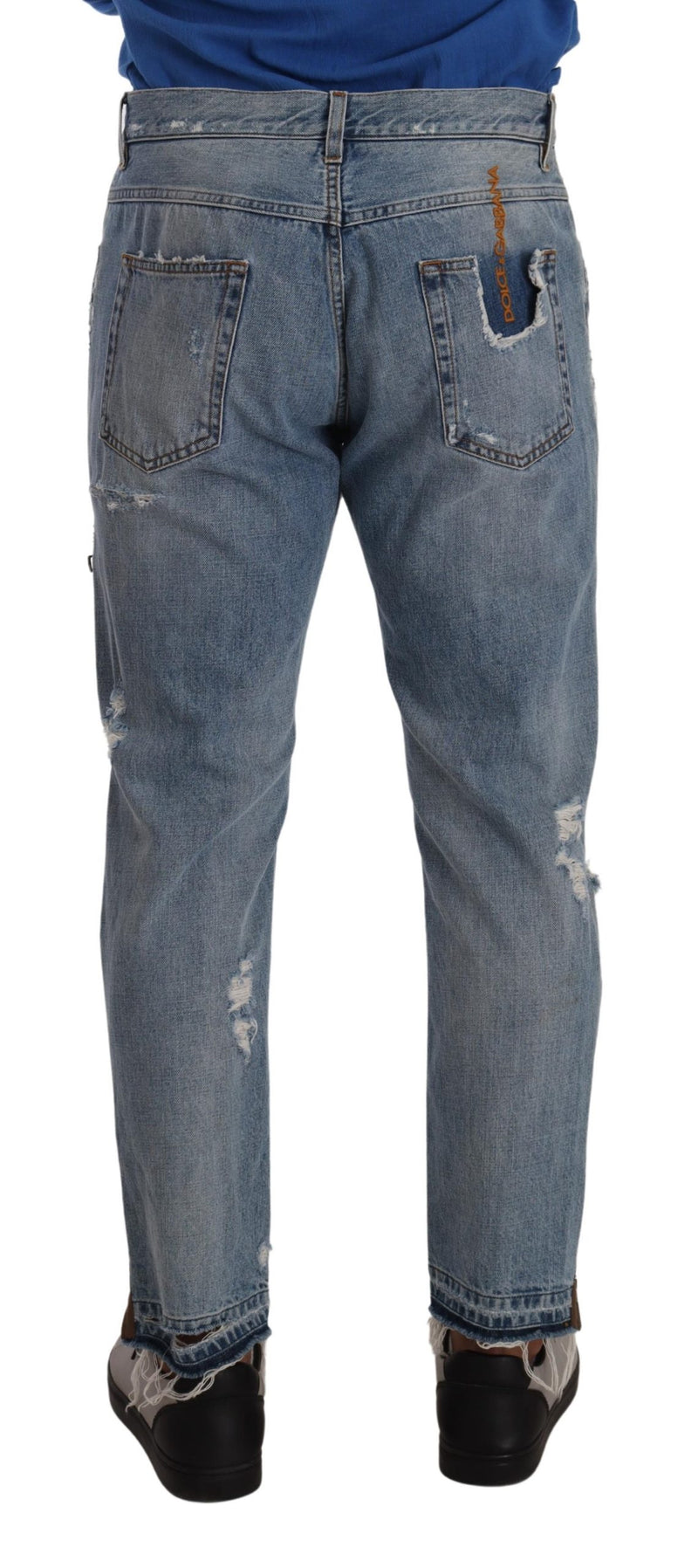 Light Blue Distressed Cotton Loose Denim Jeans
